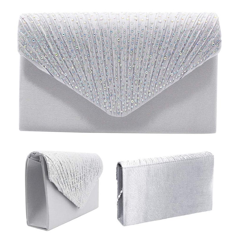 Groupcow New Ladies Evening Handbags Bridal Wedding Bag Handbag (Silver) - Image 5